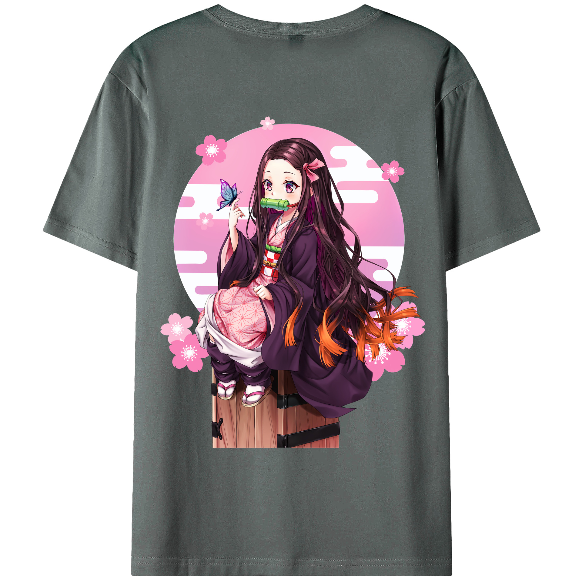 （画像用） 鬼滅の刃（きめつのやいば）竈門 禰󠄀豆子／かまど ねずこ Kamado Nezuko 綿100％ メンズ半袖Tシャツ（バックプリント） 通気性